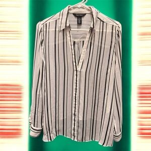 White House Black Market SHEER Black and White Striped Shirt Size 8